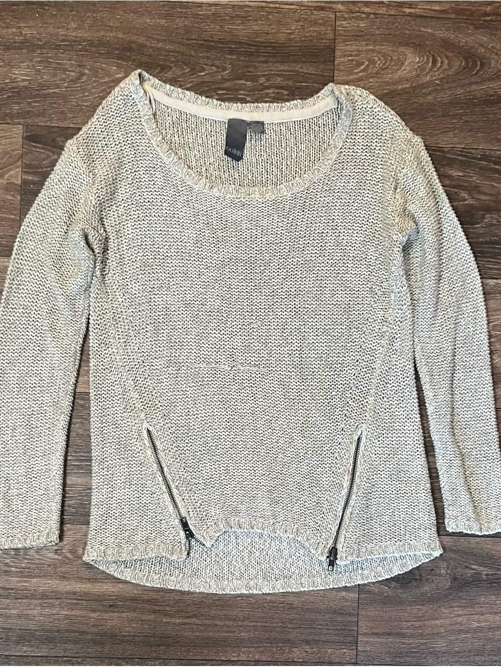 Quinn Cream Scoop-Neck Knit Sweater with Dual Hem Zippers